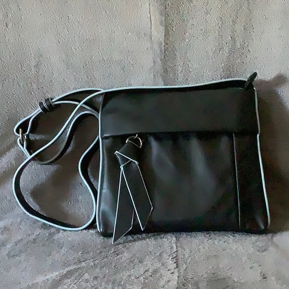 Olivia + Joy Handbags - liv. by Olivia + Joy black leather crossbody with baby blue trim
